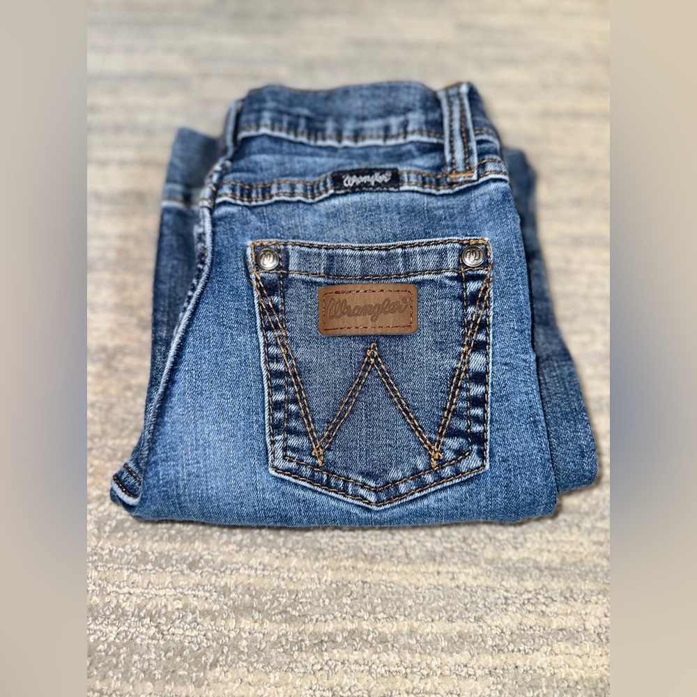Wrangler Jeans Girls Size 10 Slim Trouser Stretch Adjustable Medium Wash Patch